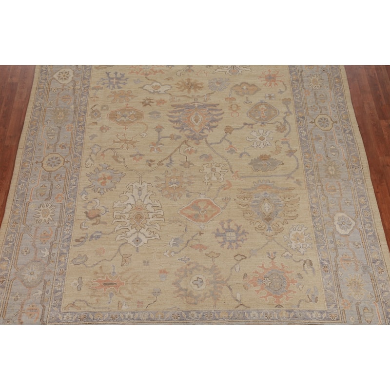 Hand Knotted Oriental 100% Wool Carpet Transitional All-Over Beige & Ivories Oushak Area Rug - 11' 10'' X 8' 5''