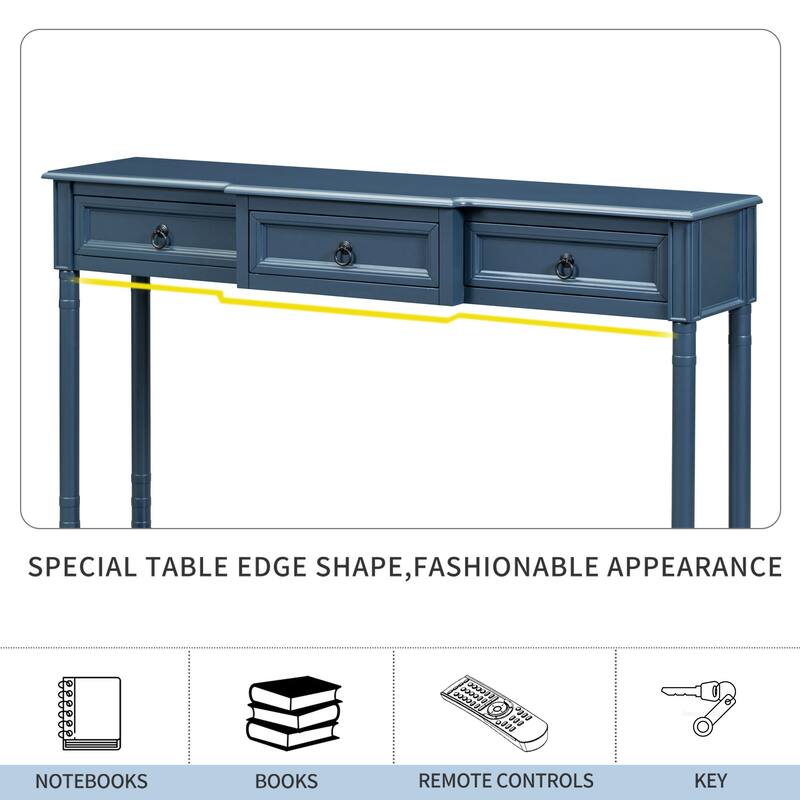 Console Table Sofa Table with Drawers - Antique Navy