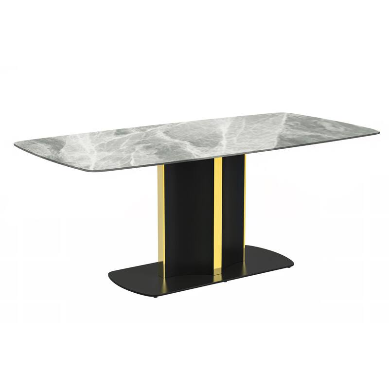 Sylva Dining Table Rectangular Tabletop in Gold Pedestal Base - 55 Inch - Light Grey