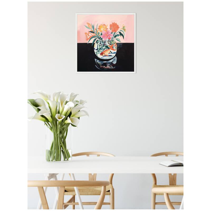 Kate and Laurel Sylvie Goldfish Bowl Botanical Framed Canvas by The Creative Bunch Studio