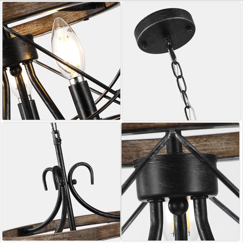 Oaks Aura 5-Light Farmhouse Wood Chandelier, Drum Chandelier for Dining Room Height Adjustable
