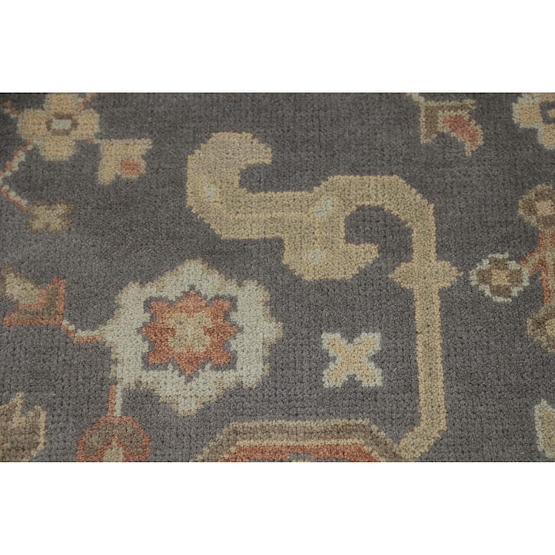 Gray Oushak Area Rug Hand-Knotted Transitional Floral Wool Carpet - 8'9" x 11'8"