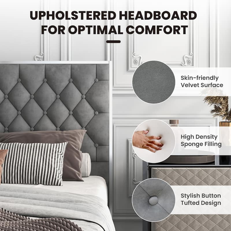 Costway Upholstered Bed Mattress Foundation with Button Tufted Velvet