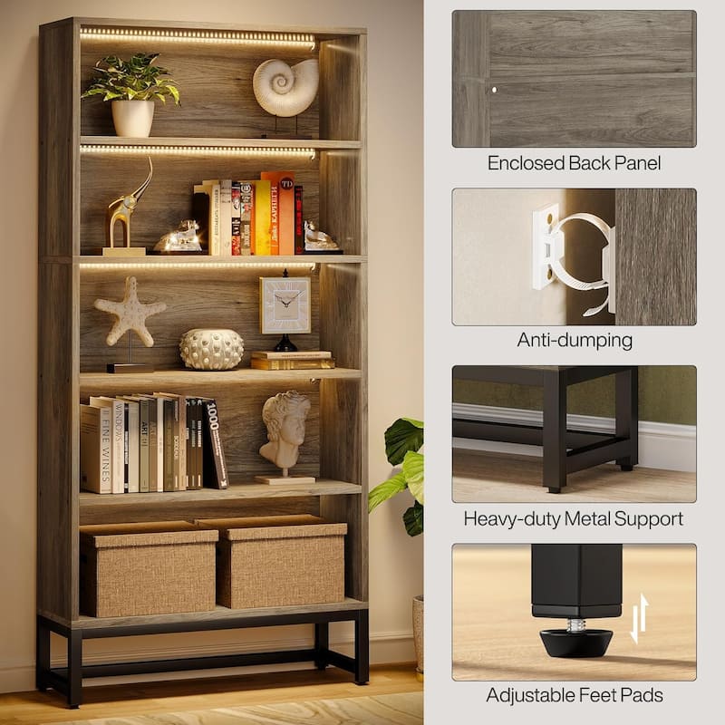 71-Inch Tall Bookcase, Heavy Duty Free-Standing Library Bookshelf with 5-Tier Shelves for Living Room