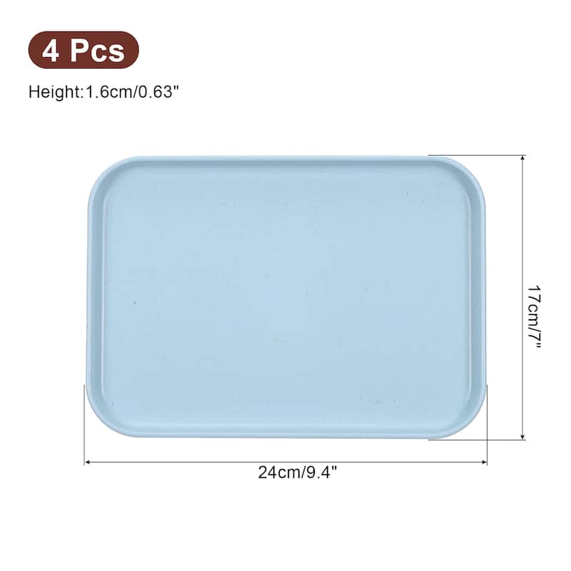 4Pcs 9.4"x6.7" Plates Rectangular Dinner Plates Reusable - Gray