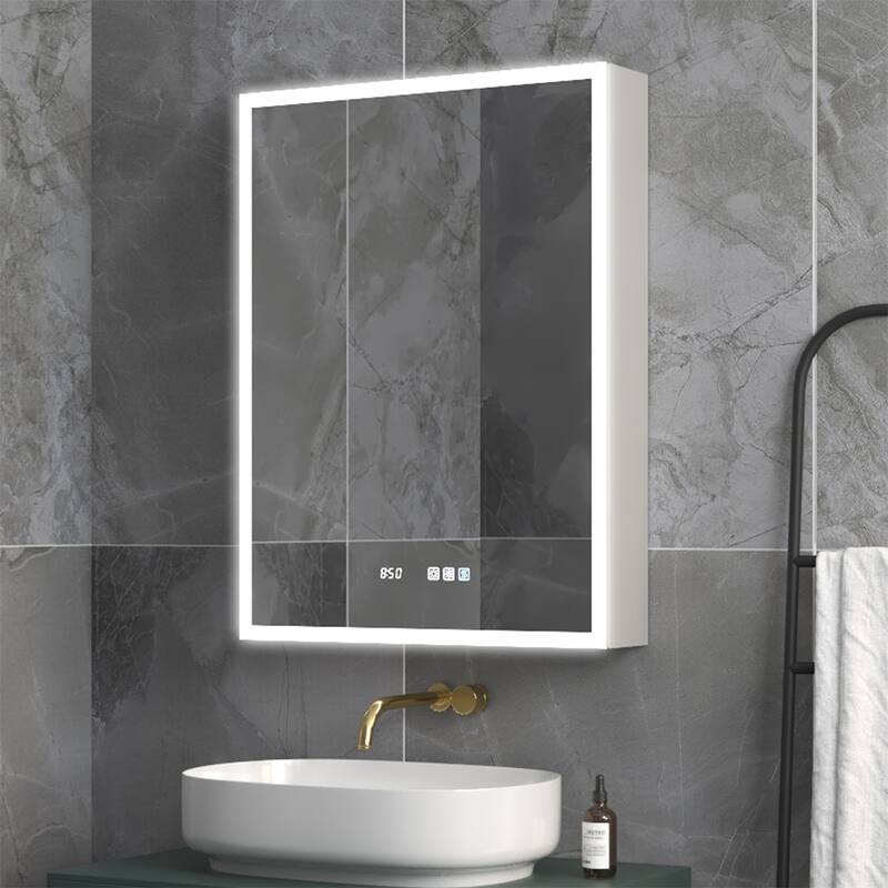 ExBrite 24" W x 32" H Led Lighted Medicine Cabinet Recessed or Surface with mirrors - 24" x 32" Left Hinge