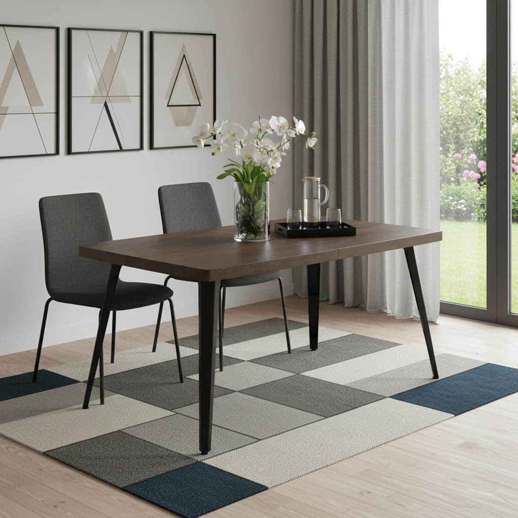 HomeRoots 63" Dark Brown and Black Wood and Metal Dining Table - 62.90 in. x 28.30 in. x 35.40 in.