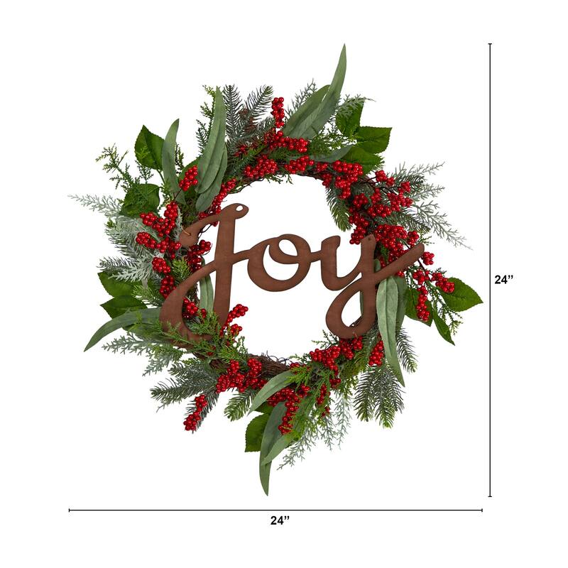 Artificial Berry Christmas Joy Wreath, 24-Inch, Unlit