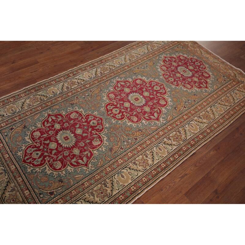 Green Anatolian Turkish Accent Rug Hand-Knotted Wool Carpet - 3'3" X 6'0"