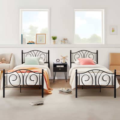 Javlergo Set of 2 Twin Metal Bed Frame with Headboard and Footboard