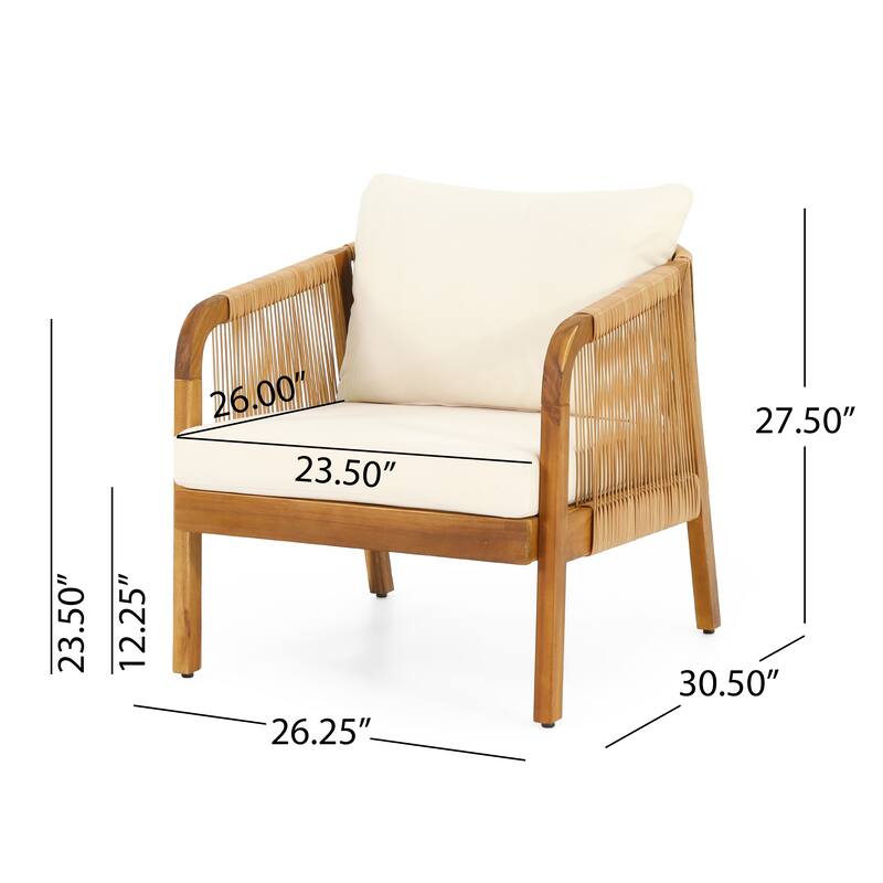 Set of 2, Acacia Wood and Wicker Outdoor Club Chair, Deep Seating with Soft Cushion