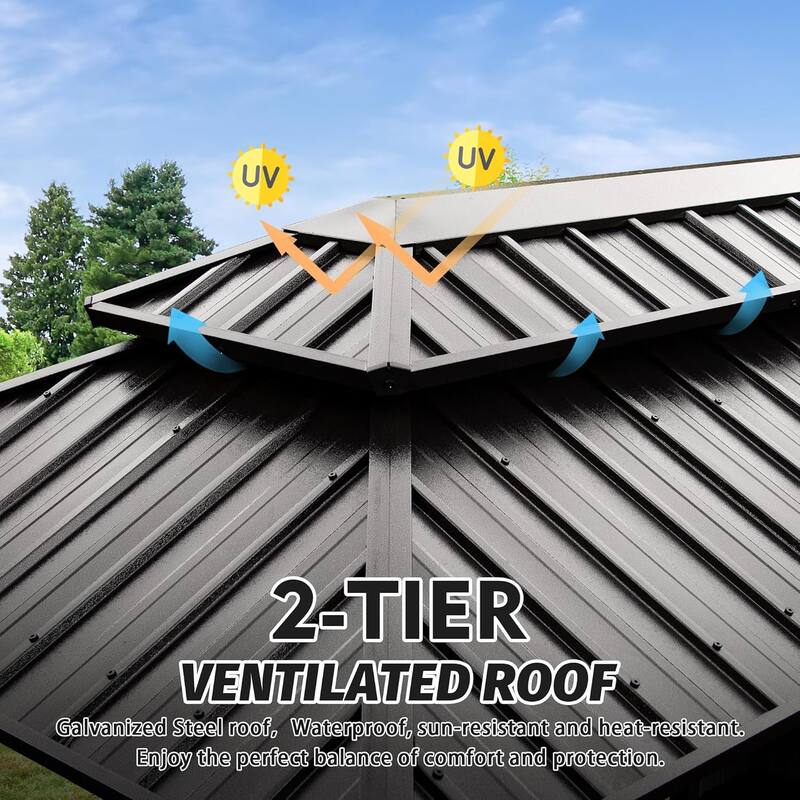 6x10FT Hardtop Outdoor BBQ Gazebo with Galvanized Steel Roof, Storage Cabinets & Ceiling Hooks for Backyard Grilling