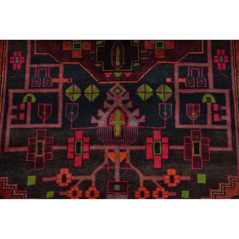 Hand Knotted Oriental 100% Wool Carpet Traditional Geometric Brown Ardebil Runner Rug - 9' 6'' X 4' 0''