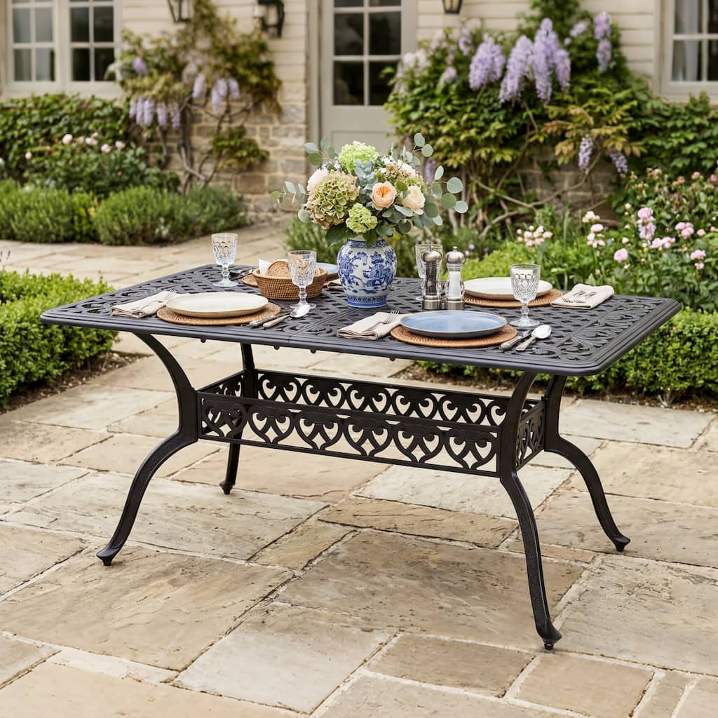 Nuu Garden Outdoor Rectangle Cast Aluminum Dining Table with 2.1'' Umbrella Hole