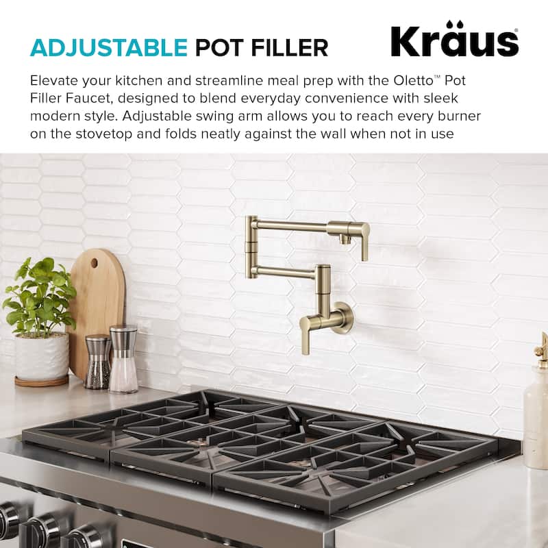 KRAUS Oletto Wall Mount Pot Filler Kitchen Faucet with Retractable Arm