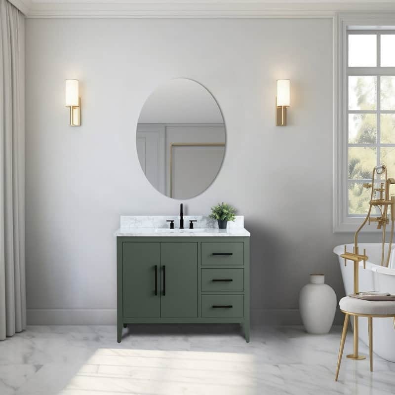 Vanity Art 42" Single Sink Bathroom Vanity Cabinet with Engineered Marble Countertop