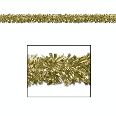 12 Festive Metallic Gold Foil Tinsel 6-Ply Christmas Garls 15' - Unlit