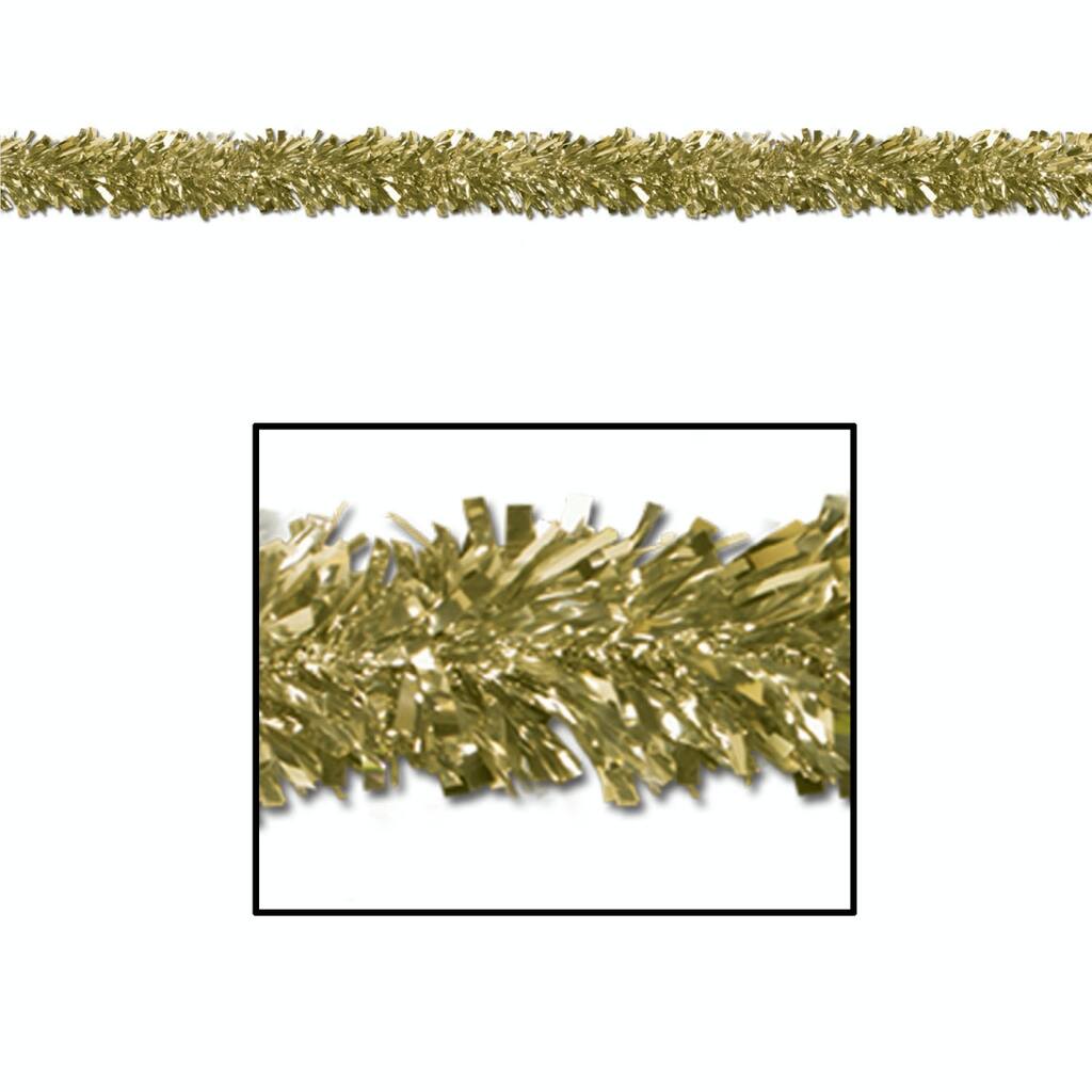 12 Festive Metallic Gold Foil Tinsel 6-Ply Christmas Garls 15' - Unlit