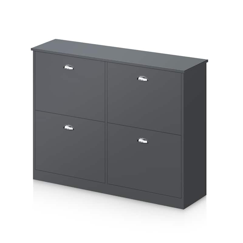 24 Pair Shoe Storage Cabinet w/4 Flip-top Drawers and Adjustable Shelves - 4-Tier