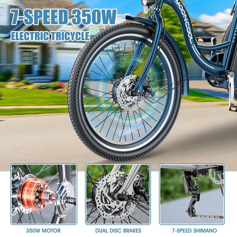 DoCred 24" Adult 7-Speed Electric Tricycles, 3 Wheel Bike Bicycle