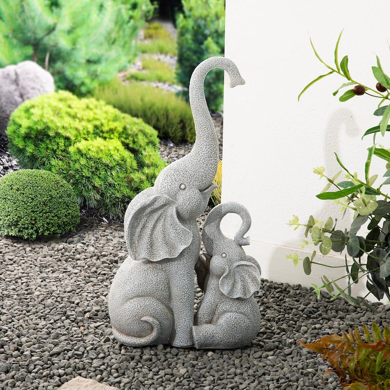 Glitzhome 18.25''H Resin Mother and Baby Elephant Statue