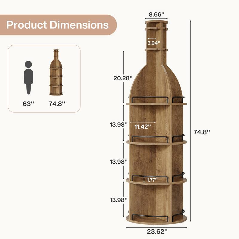 75 Inch Tall Wine Rack with Storage Shelves, Hanging Goblet Holder