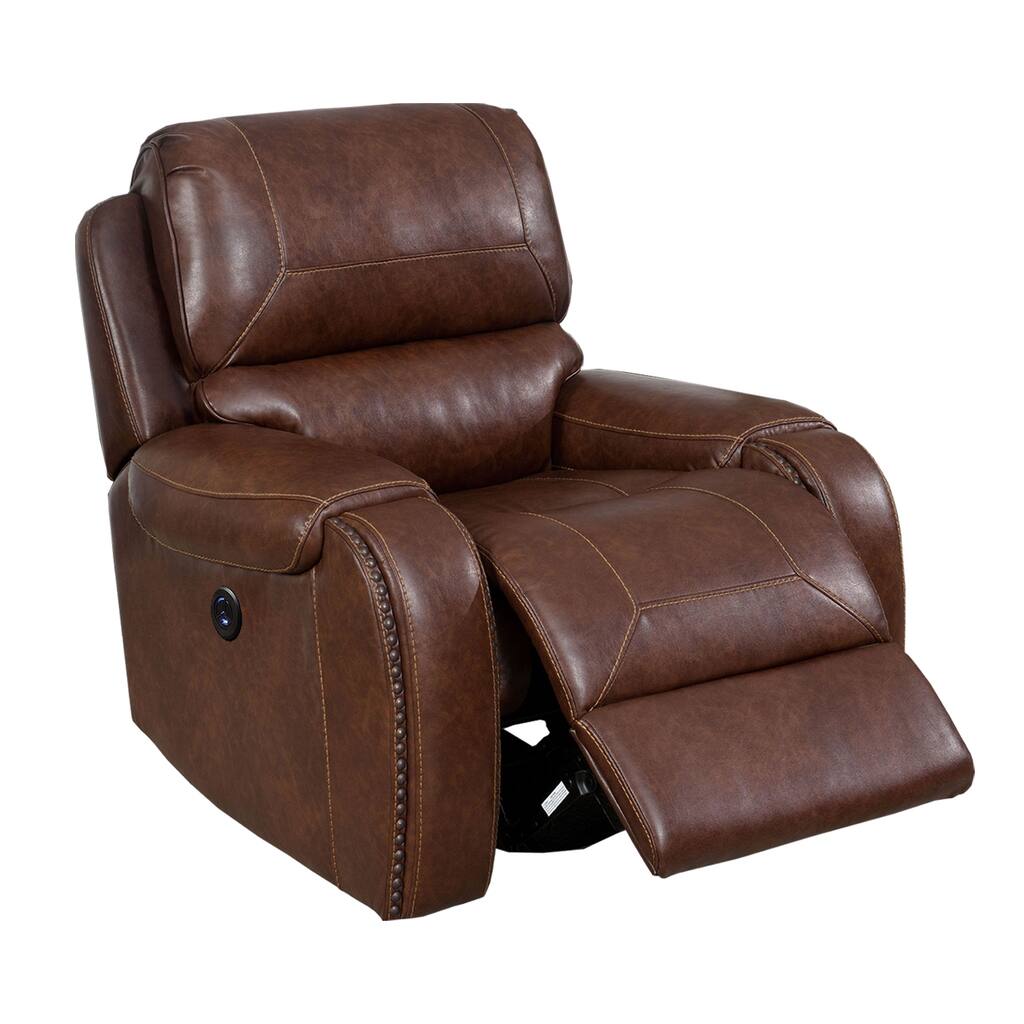 Leatherette Power Recliner, Brown