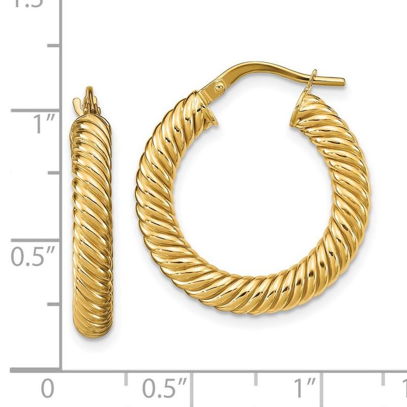 Curata 14k yellow Gold Polished Textured Hoop Earrings - 25.01x3.88mm