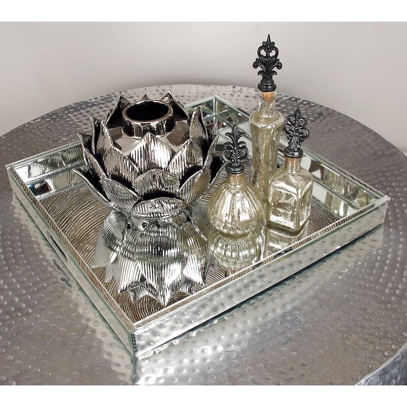 Silver Wooden Mirrored Tray - 20 x 20 x 2