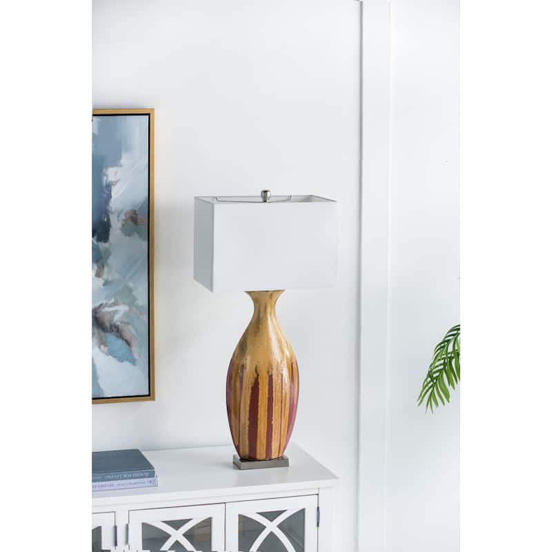 Anmytek Mid Century Modern Table Lamp Textured Ceramic Base Fabric Shade Boho Chic Bedroom Living Room Office Warm Lighting