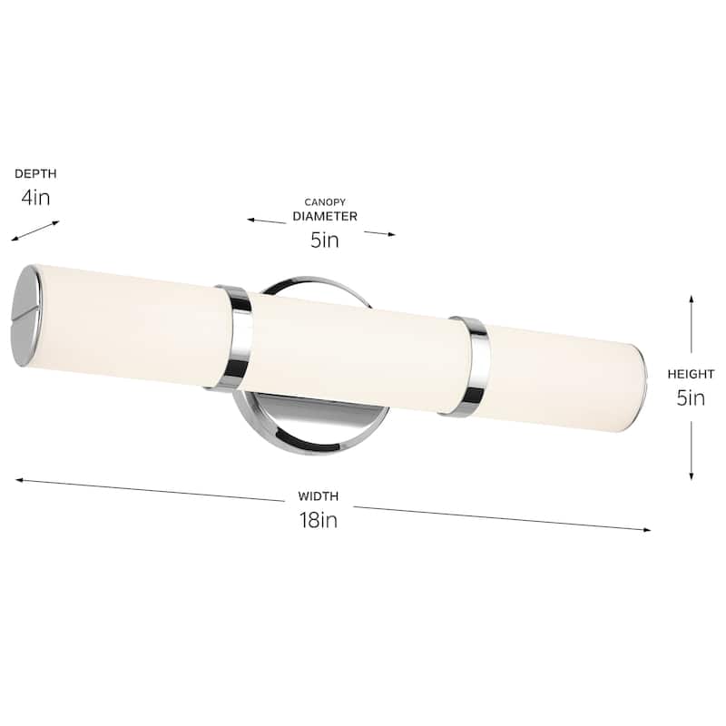 Kichler Lighting Rosh 18" Bath Bar Small LED with White Glass in Chrome