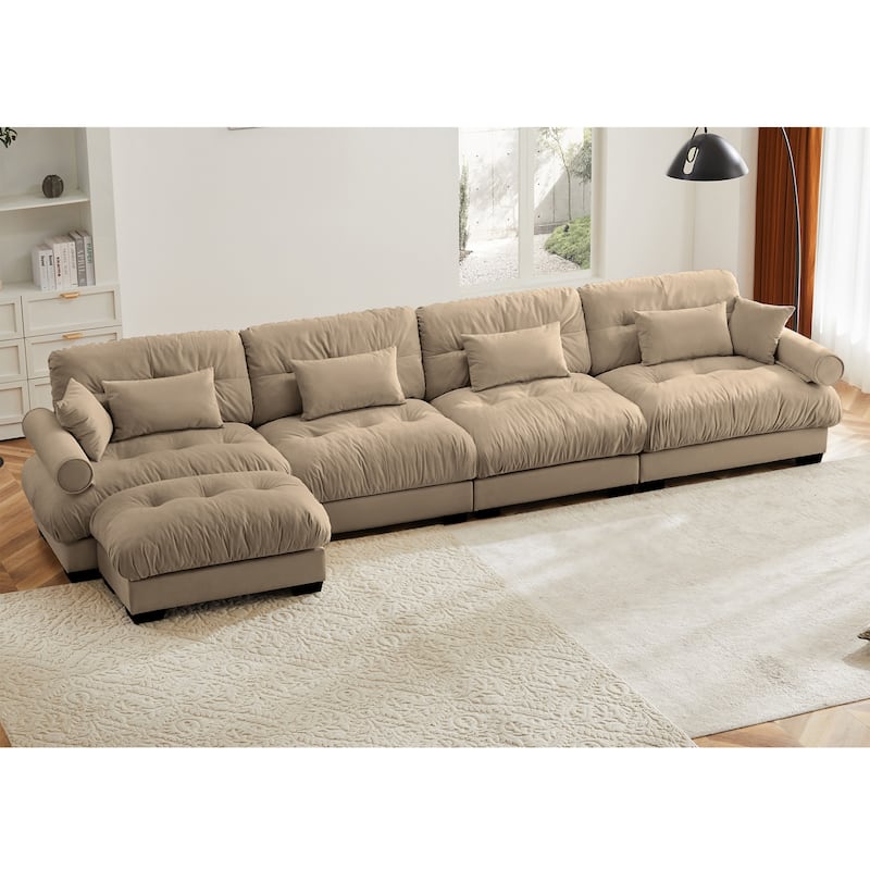Modern Sectional Couch Comfortable Upholstered Sofa Set with Lumbar Pillow and Throw Pillow for Living Room