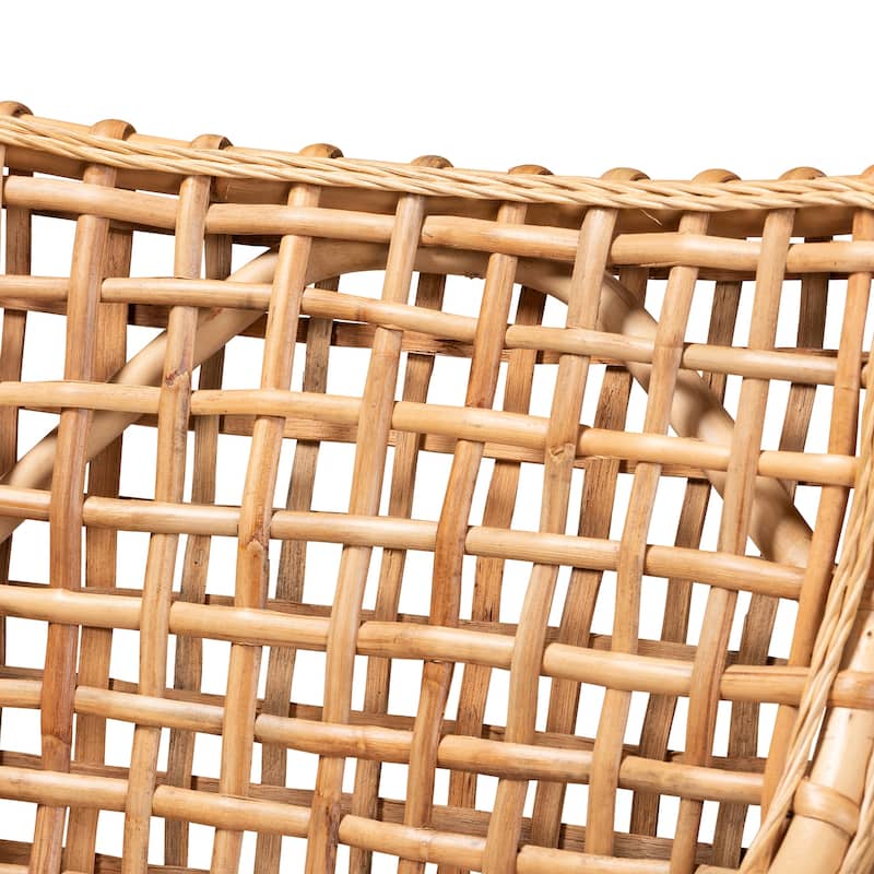 Rattan Dining Chair Wood Chair with Cushion - Natural Brown Finish Cozy Accent Chair for Kitchen or Dining Room