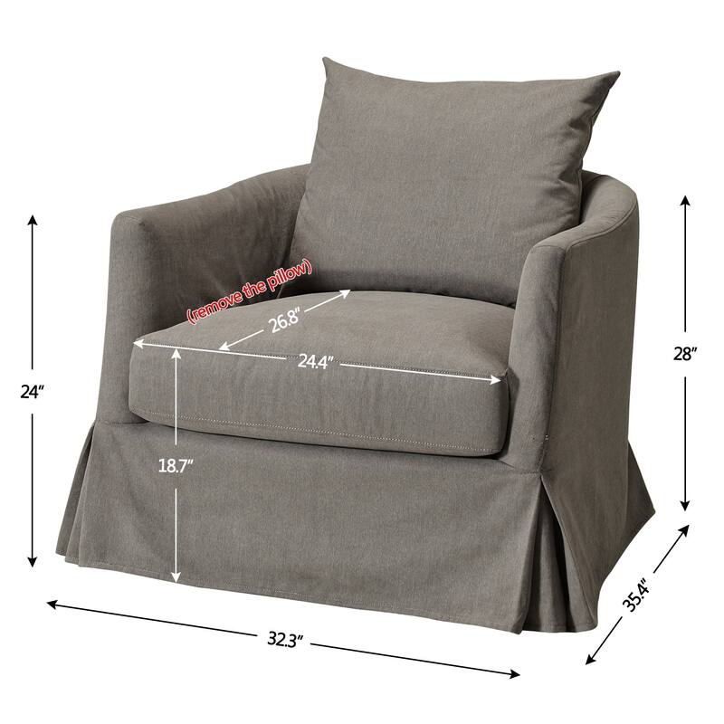 KINWELL 32" W Down Fill Upholstered Slipcovered Swivel Barrel Accent Armchair