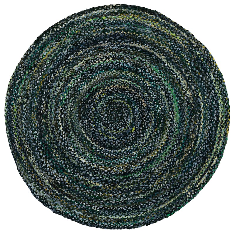 SAFAVIEH Georgine Handmade Nanny Braided Bohemian Cotton Rug - 6' Round - Dark Green/Blue