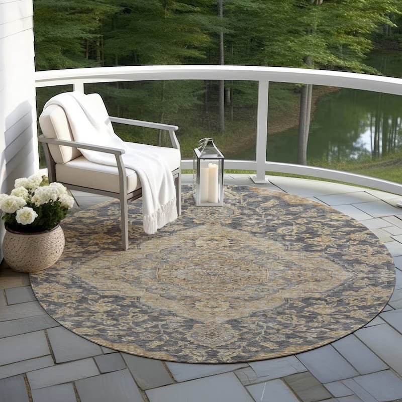 Machine Washable Indoor/ Outdoor Traditional Medallion Chantille Rug