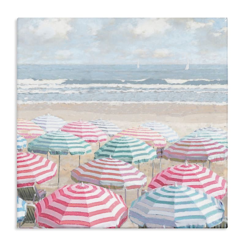 Stupell Bright Beach Umbrellas Scene Canvas Wall Art Design By Amber Sterling - 30 x 30