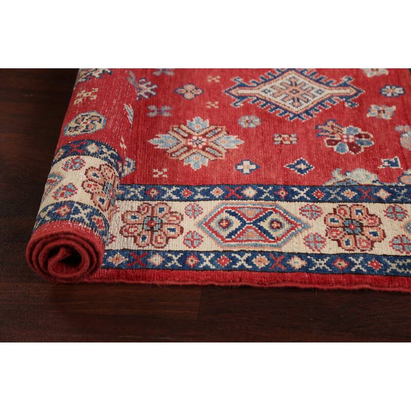 Hand Knotted Oriental 100% Wool Carpet Traditional Geometric Red Kazak Area Rug - 5' 0'' X 3' 1''