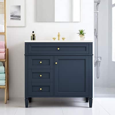 36 Inch Bathroom Vanity with Top Sink, Tip-Out Drawer, Soft Close Doors, Freestanding Cabinet for Storage