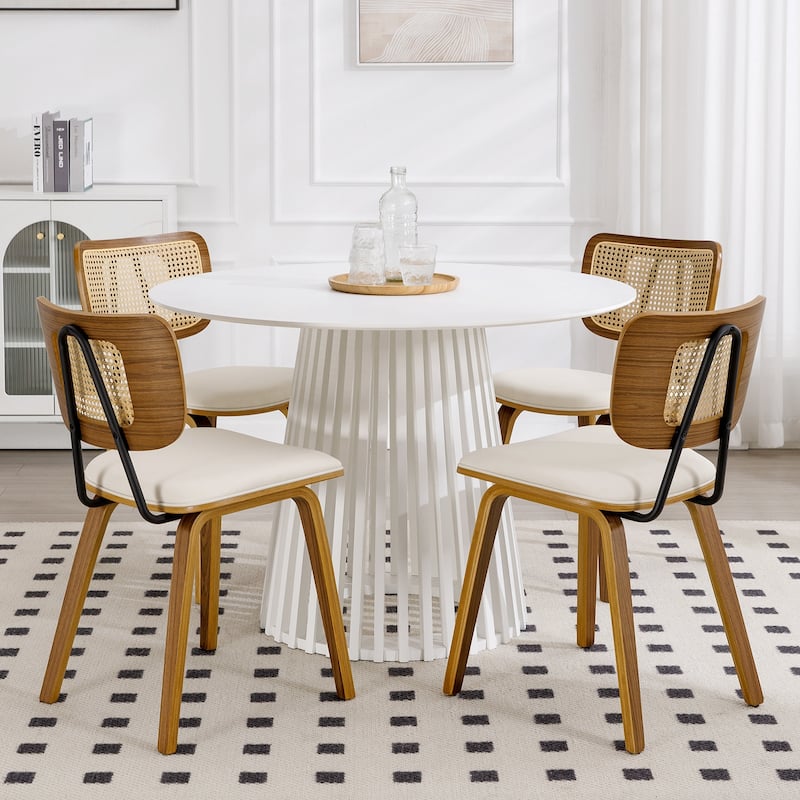 Faux Leather Upholstered Dining Chairs Set of 2/4 with Wood Legs - 32.3"H x 18.5"W x 21.8"D