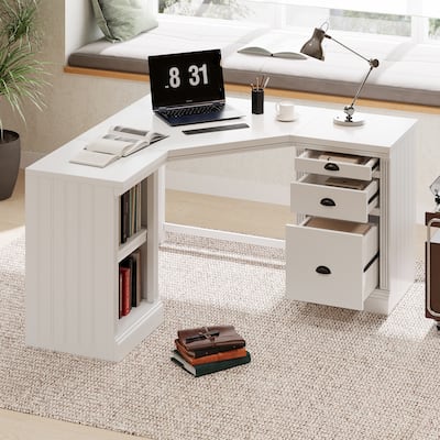 L-Shaped Executive Desk Office Computer Desk with Cabinets and 3 Drawers