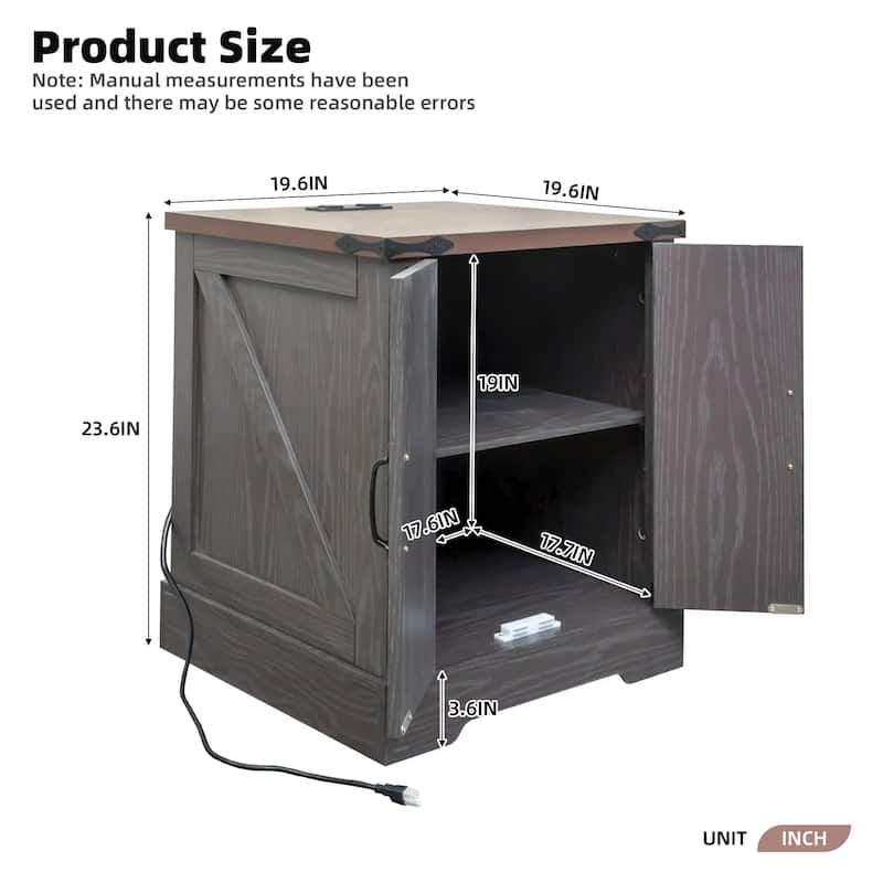 Farmhouse End Table Sofa Side Table with Charging Station