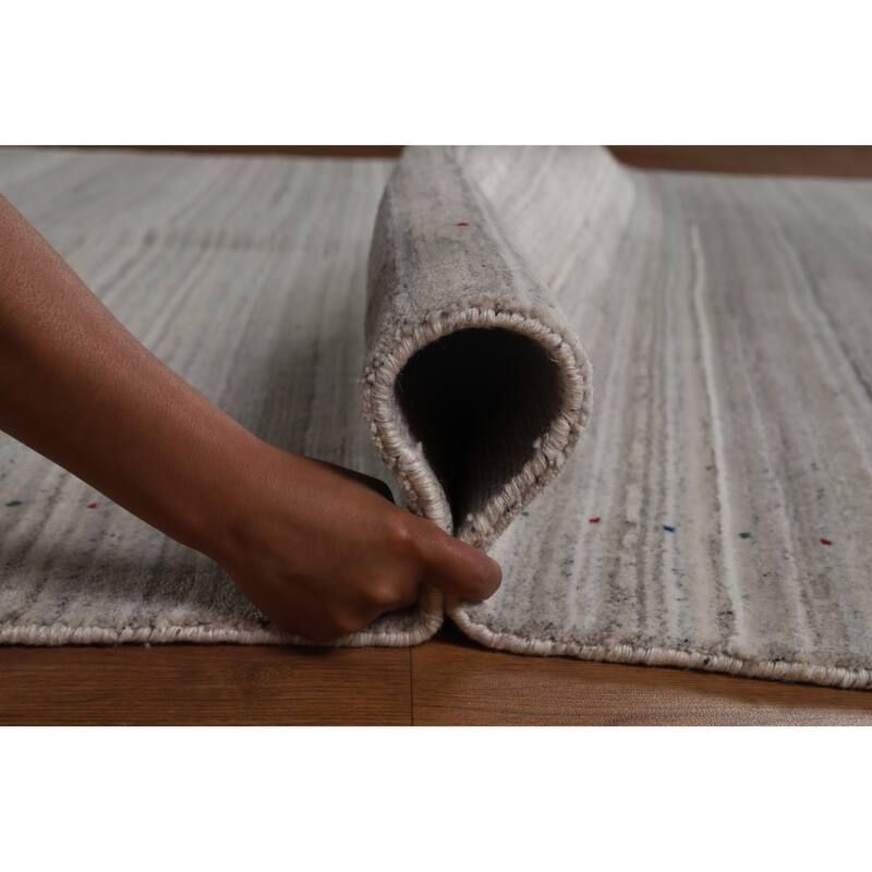 Hand Knotted Oriental 100% Wool Carpet Tribal Stripe Beige & Ivories Gabbeh Area Rug - 9' 3'' X 6' 2''