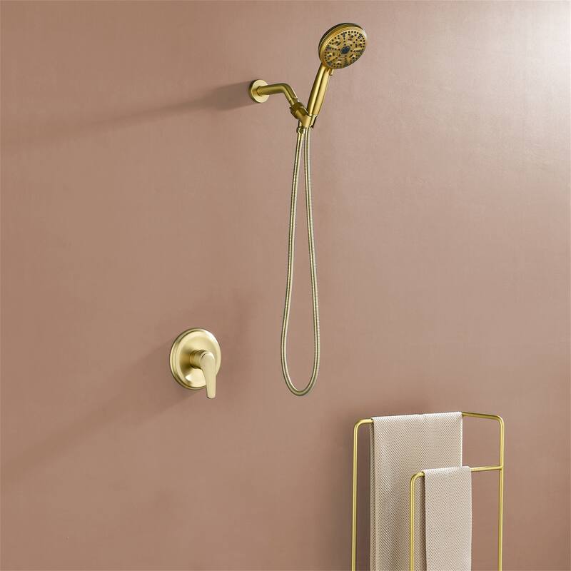 Wall Mount Shower Faucet with Hand Shower Brass 10-Setting Spray Complete Wall Mounted Shower System with Valve