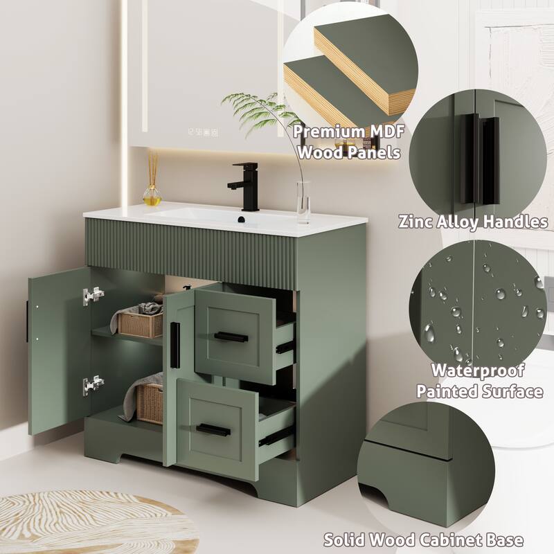 Modern 24/30/36/48" Wave-Line Bathroom Vanity Set with Sink & Faucet