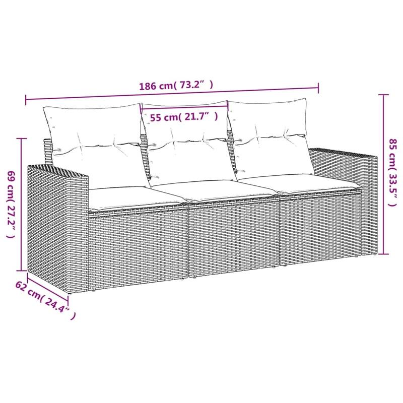 vidaXL Garden Sofa Set Brown, Cream White - 24.4 x 25.8 x 27.2