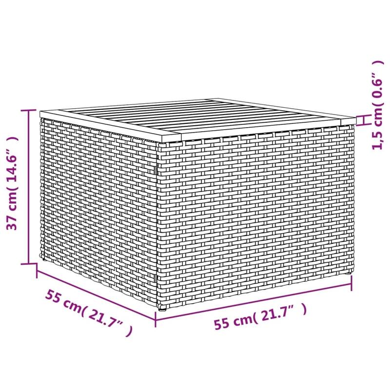 vidaXL Patio Table Outdoor Garden Firniture Side Tea Coffee Table Poly Rattan - 21.7 x 21.7 x 14.6 in