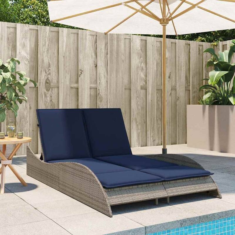 vidaXL Sun Lounger with Cushions Outdoor Daybed Poly Rattan Brown/Gray/Black - 114 x 205 x 54/63/28.7