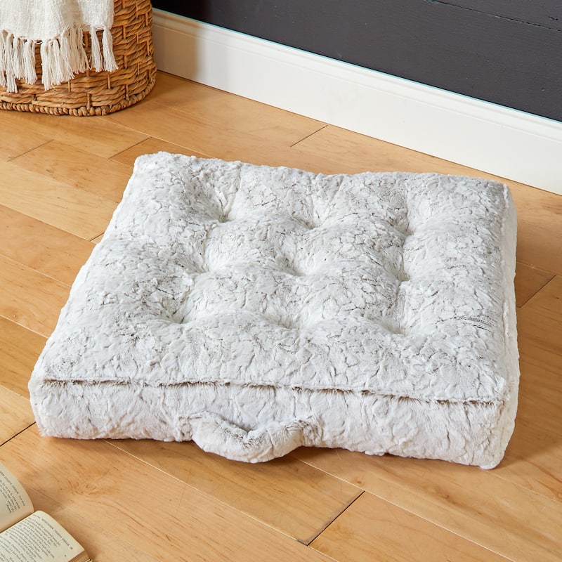 Sorra Home Indoor Faux Fur Tufted Floor Pillow with Handle - 24 in x 24 in x 5 in - Fauxchilla Fawn