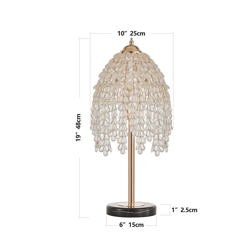 19"(H) Elegant Crystal Table Lamp - Vintage Waterfall Design with Teardrop Grape Crystal Bead String Shades
